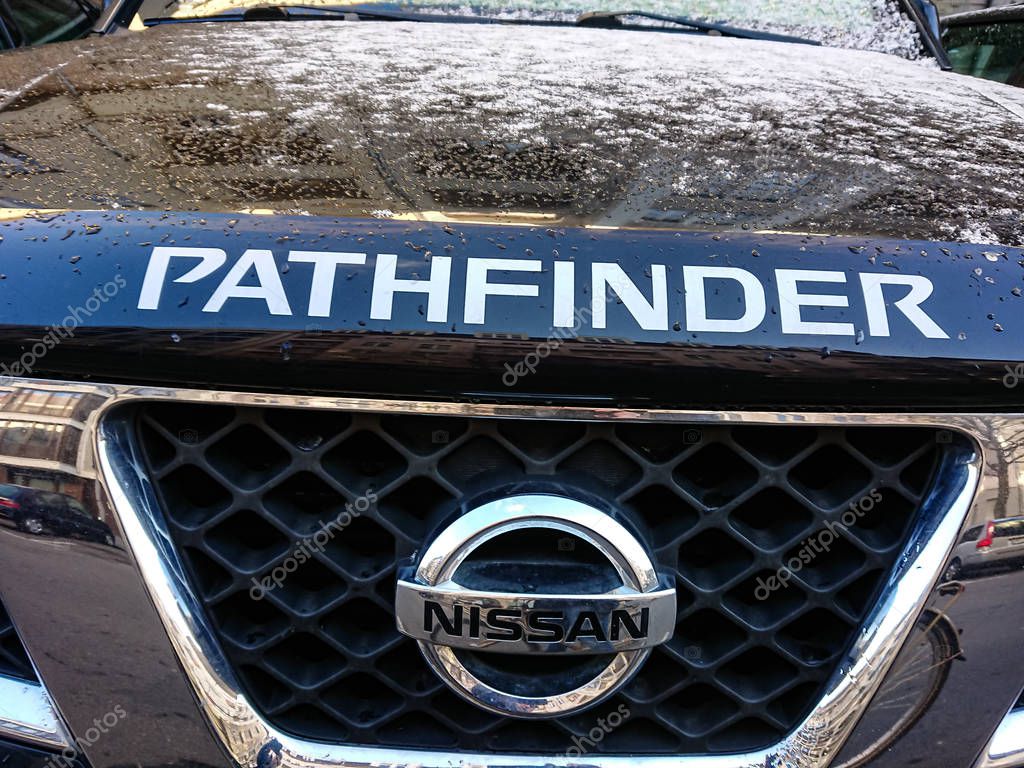 Berlin, Germany - January 18, 2019: Nissan Pathfinder car. The Nissan Pathfinder is a mid-size SUV manufactured by Nissan Motors since 1985, derived from Nissan's compact pickup truck platform