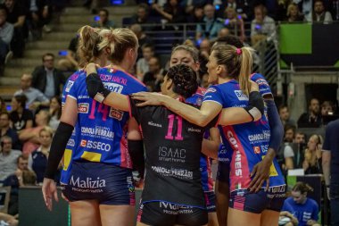 Berlin, Almanya - 21 Mayıs 2019: CEV Şampiyonlar Ligi Volley 2019 Süper Finali sırasında İtalyan bayan voleybol kulübü Igor Gorgonzola Novara, AGIL Volley