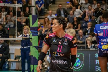 Berlin, Almanya - 21 Mayıs 2019: Voleybol oyuncusu Stefania Sansonna, İtalyan bayan kulübü Igor Gorgonzola Novara, AGIL Volley 'nin bir parçası, CEV Şampiyonlar Ligi Volley 2019 Süper Finali sırasında