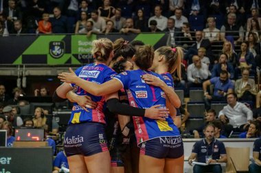 Berlin, Almanya - 21 Mayıs 2019: CEV Şampiyonlar Ligi Volley 2019 Süper Finali sırasında İtalyan bayan voleybol kulübü Igor Gorgonzola Novara, AGIL Volley