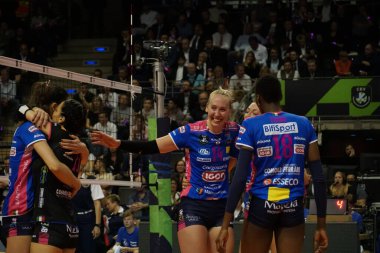 Berlin, Almanya - 21 Mayıs 2019: CEV Şampiyonlar Ligi Volley 2019 Süper Finali sırasında İtalyan bayan voleybol kulübü Igor Gorgonzola Novara, AGIL Volley