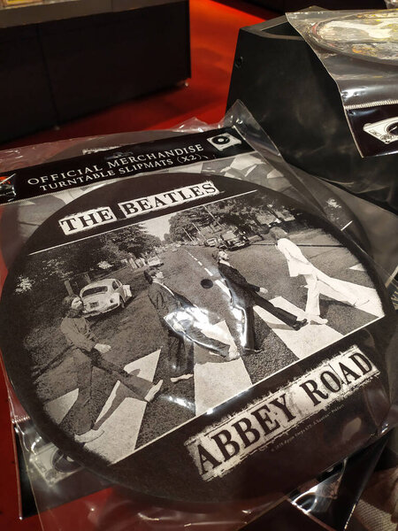 Berlin, Germany - October 12, 2019: The Beatles Abbey Road album turntable slipmat set