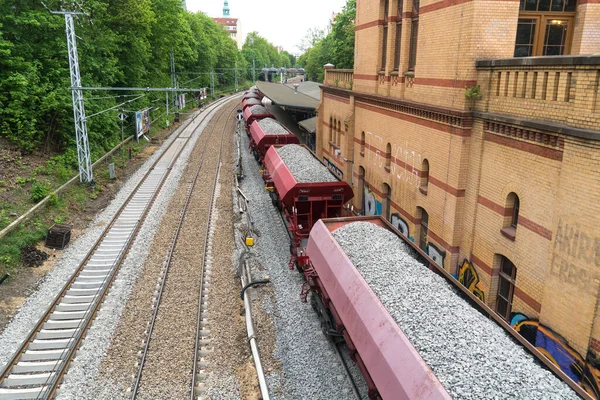 Güterzug Mit Zuschlagsteinen Blick Von Oben — Stockfoto
