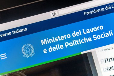 Roma, İtalya - 18 Haziran 2020: İtalya Çalışma ve Sosyal Politikalar Bakanlığı 'nın ana sayfası, İtalya Cumhuriyeti Hükümeti Bakanlığı