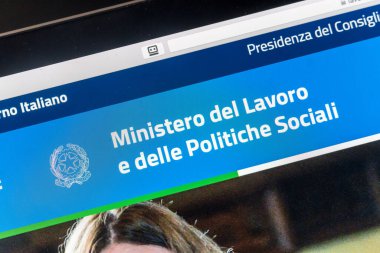 Roma, İtalya - 18 Haziran 2020: İtalya Çalışma ve Sosyal Politikalar Bakanlığı 'nın ana sayfası, İtalya Cumhuriyeti Hükümeti Bakanlığı