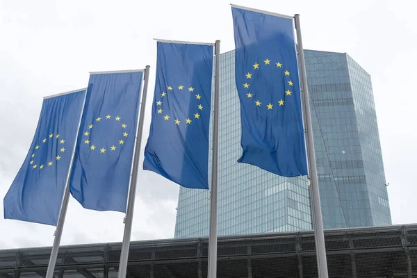 Frankfurt Main Germany June 2020 European Union Flags Waving European — Stock Photo, Image