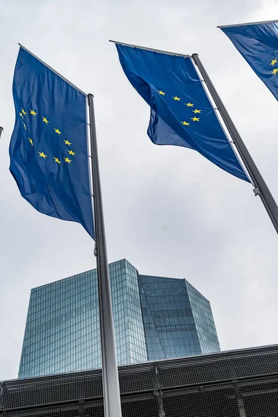 Fráncfort Del Meno Alemania Junio 2020 Banderas Unión Europea Ondeando —  Fotos de Stock