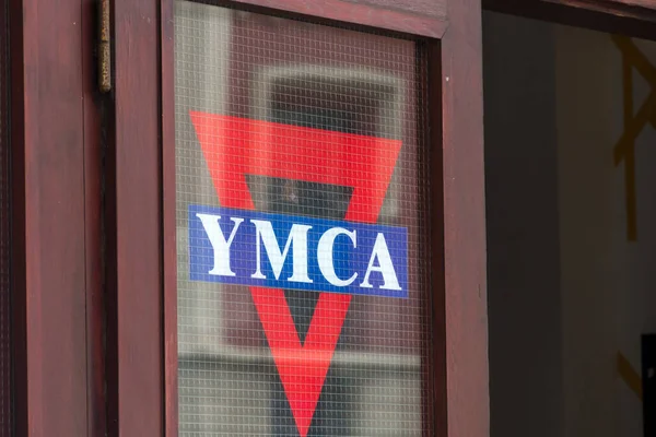 Prag Tjeckien Juli 2020 Banner Ymca Palace Ymca Den Äldsta — Stockfoto