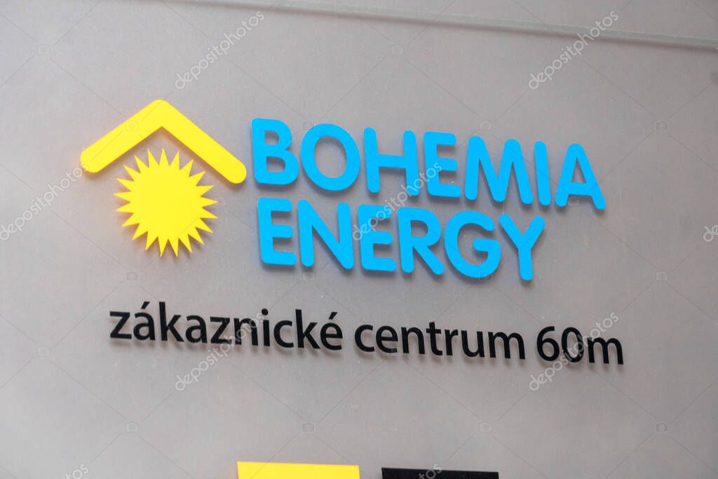 Prague, Czech Republic - July 23, 2020: Sign of Bohemia Energy, Czech energy supplier company