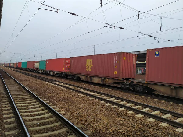 Berlin Almanya Kasım 2019 Demiryolu Taşımacılığı Trendeki Msc Konteynırları — Stok fotoğraf
