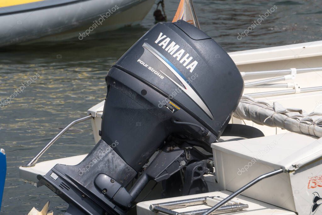 Fregene, Italy - August 30, 2020: Yamaha outboard engine