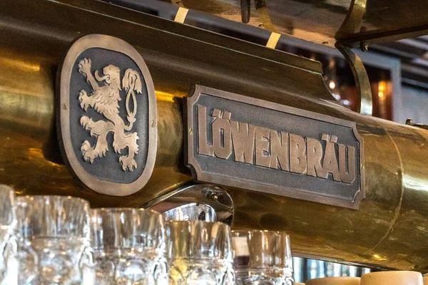 Berlin Germany June 2019 Lwenbru Beer Emblem Lwenbru Brewery Munich — Stock Photo, Image