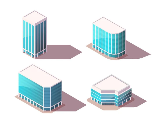 Ensemble isométrique vectoriel bâtiments de bureaux avec des ombres réalistes. Éléments de ville de haute qualité pour la carte. Ville basse en poly . — Image vectorielle