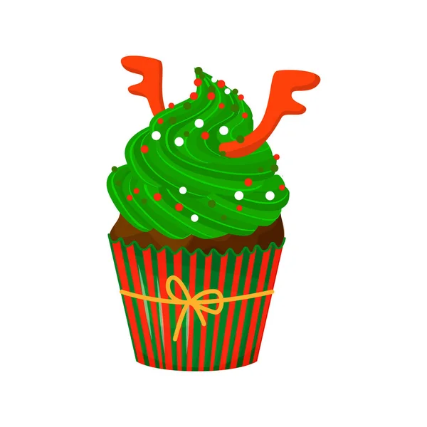 鹿の角で甘いクリスマスと新年のカップケーキ。あなたのデザインの創造的な要素です。ベクトル図. — ストックベクタ