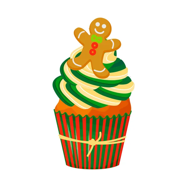 Sweet Christmas and New Year cupcake with gingerbread. Creative element for your design. Vector illustration. — Stock Vector