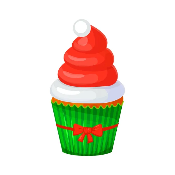 Sweet Christmas and New Year cupcake. Santa hat. Creative element for your design. Vector illustration. — Stock Vector