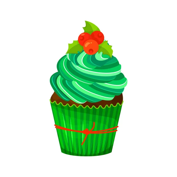 Dolce Natale e Capodanno cupcake. Albero di Natale. Elemento creativo per il tuo design. Illustrazione vettoriale . — Vettoriale Stock