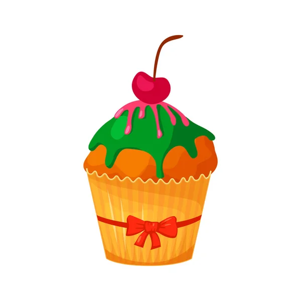 Sweet Christmas and New Year cupcake with cherry. Creative element for your design. Vector illustration. — Stock Vector