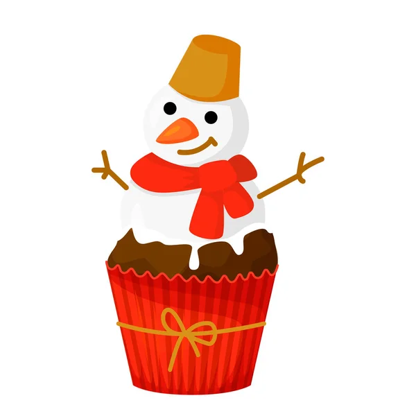 Sweet Christmas and New Year cupcake. Snowman. Creative element for your design. Vector illustration. — Stock Vector