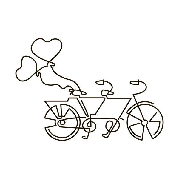 Ícone da Linha do Vetor. Bicicleta Tandem. Casamento. Uma linha de desenho. Isolado sobre fundo branco —  Vetores de Stock