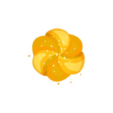 Beyaz arka plan üzerinde izole Kaiser rulo taze pişmiş ekmek. somun simgesi, vektör çizim. Fırın ürün çizgi film tarzı.