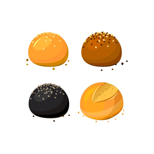 Buns and rolls assortment with sesame at white background. Black and white humburger buns. — Stock Vector