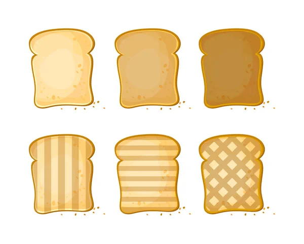 Pan blanco, Conjunto de 6 rebanadas pan tostado, ilustración vectorial aislado sobre un fondo blanco . — Vector de stock