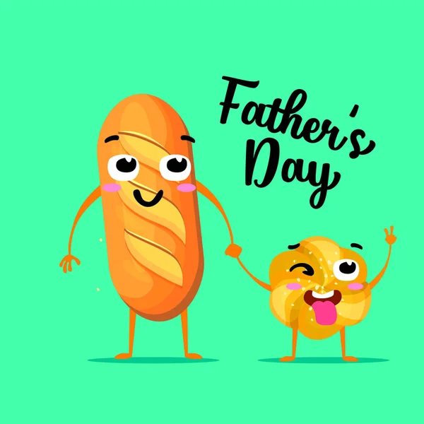 Sevimli aile, çocuk ile baba. Günün kutlu olsun baba s. Ekmek karakter aşk ve sıcak sembolleri olarak. — Stok Vektör