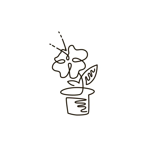 Icono de línea vectorial. Flor en una olla. Jardinería. Un dibujo de línea. Aislado sobre fondo blanco — Vector de stock
