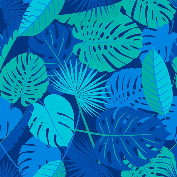 Beautiful seamless tropical jungle floral pattern background with different palm leaves