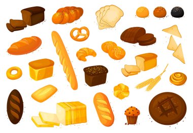 Vektör ekmek Icons set. Beyaz bir arka plan üzerinde izole vektör çizim. Fırın ürün çizgi film tarzı.