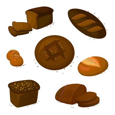 Vektör çavdar karanlık okuma Icons set. Beyaz bir arka plan üzerinde izole vektör çizim. Fırın ürün çizgi film tarzı.