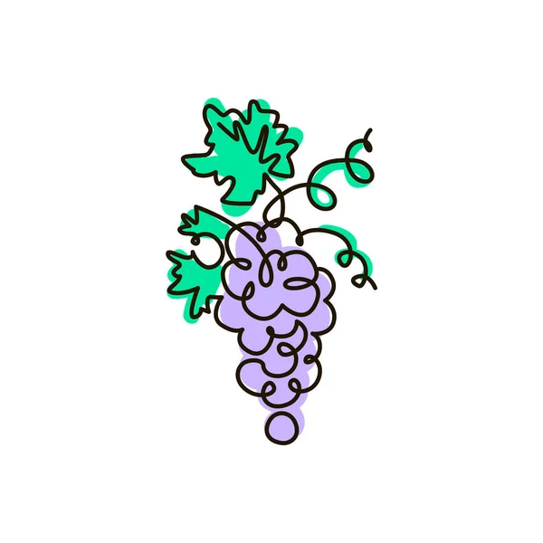 Vektorzeilensymbol. Trauben. eine Linie farbige Zeichnung. isoliert auf weißem Hintergrund — Stockvektor