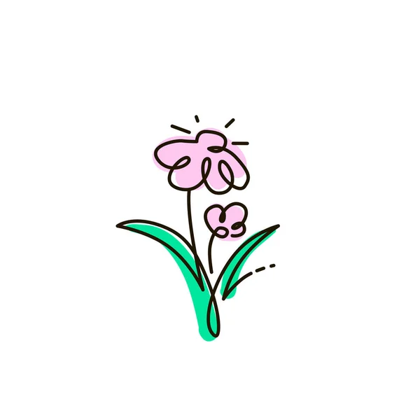 Icono de línea vectorial. Dos flores. Jardinería. Dibujo de una línea de color. Aislado sobre fondo blanco — Vector de stock