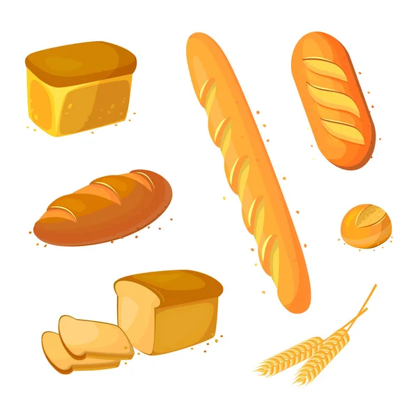 Establecer iconos de pan vector. Ilustración vectorial aislada sobre fondo blanco. Producto de panadería en estilo de dibujos animados . — Vector de stock