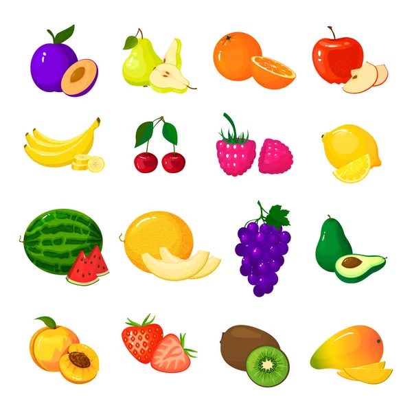 Karikatur frischer Früchte isolierte Symbole auf Weiß — Stockvektor