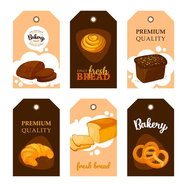 Magasin de cartes vectorielles boulangerie avec set de pains — Image vectorielle