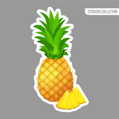 Çizgi film taze ananas izole etiket
