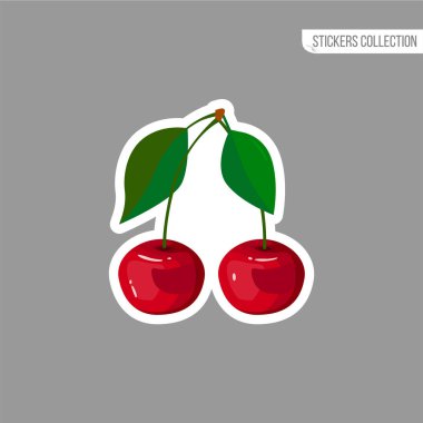 Çizgi film taze kiraz izole etiket