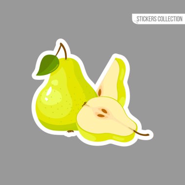 Yeşil taze armut izole etiket