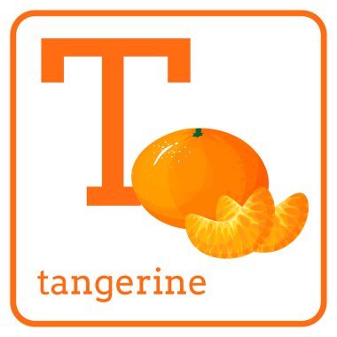 Bir alfabe ile sevimli meyve, mektup T mandalina