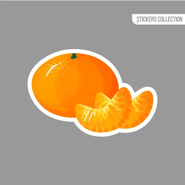 Tangerine Klistermärke Isolerad Vit Bakgrund Ljusa Vektorillustration Färgglada Halva Och — Stock vektor