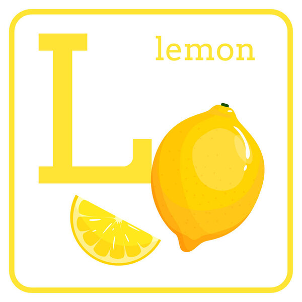 Алфавит с милыми фруктами, буква L лимон
