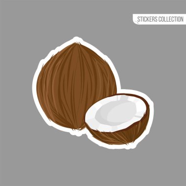 Çizgi film taze Hindistan cevizi izole etiket