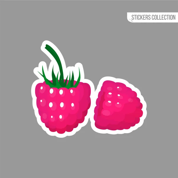 Cartoon fresh raspberries isolated sticker — Stock Vector