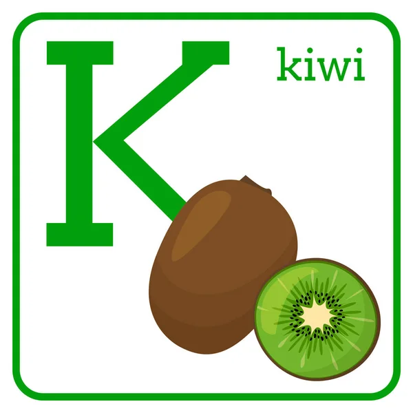 Un alfabeto con frutas lindas, Letra K kiwi — Vector de stock