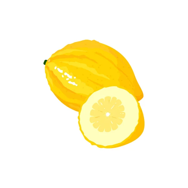 Citron segar kartun diisolasi pada latar belakang putih - Stok Vektor