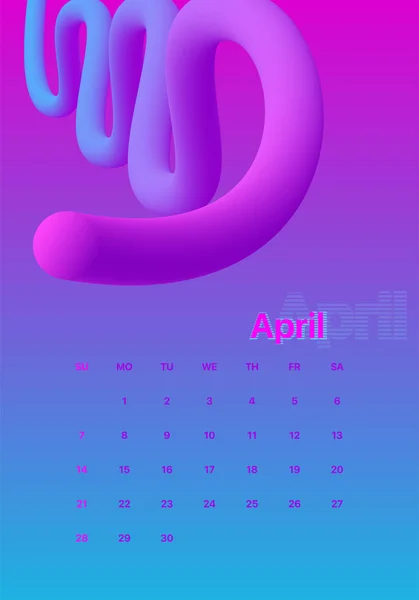 Conception abstraite de calendrier minimal pour 2019. Ensemble coloré. Avril — Image vectorielle