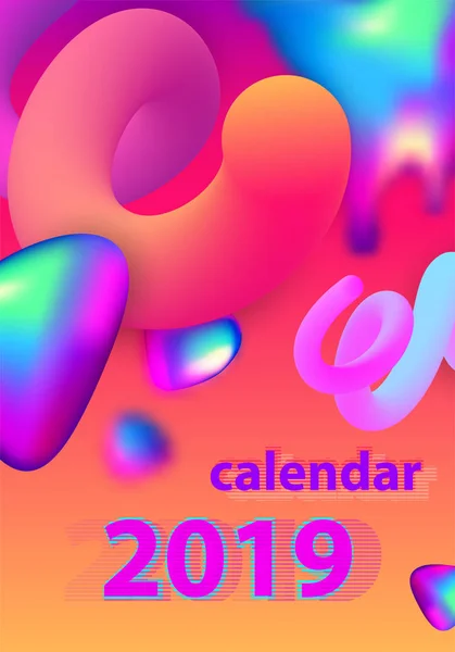 Design astratto del calendario minimo per il 2019. Set colorato . — Vettoriale Stock