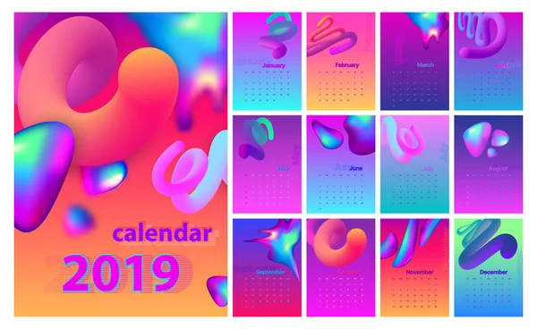Design astratto del calendario minimo per il 2019. Set colorato . — Vettoriale Stock